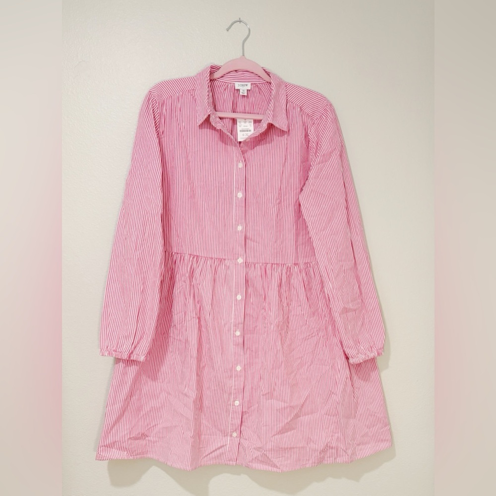 J. Crew Factory Pink Striped Long Sleeve Dress